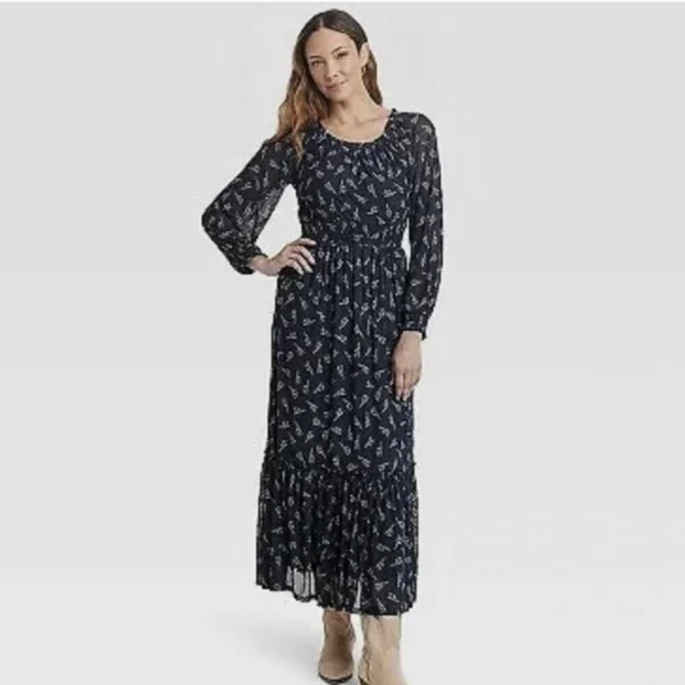 Knox Rose Women's Eclipse Blue Long Sleeve A-line Maxi Dress Size S